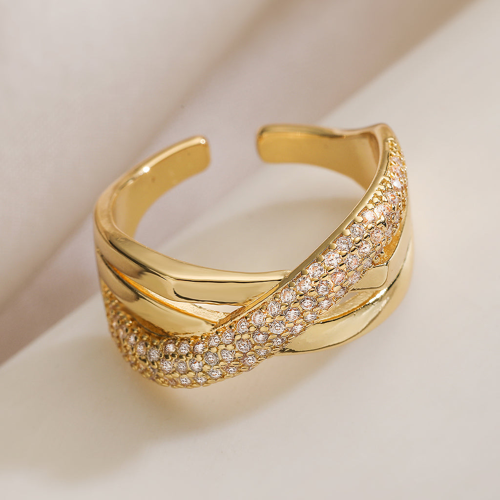 Anillo geométrico brillo abierto dorado