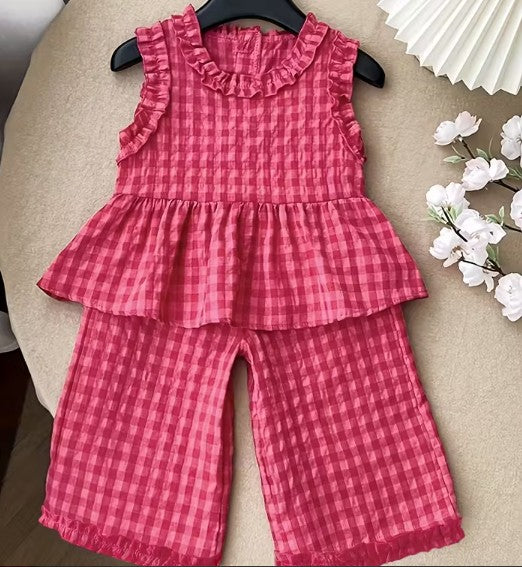 Conjunto de 2 piezas pantalón ancho y polera roja