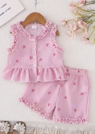 Conjunto de 2 piezas para niñas estampado rosado con cinta