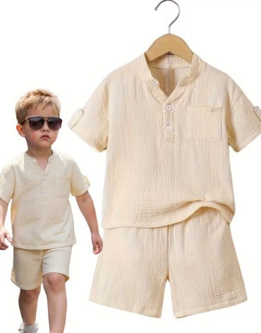 2 piezas de conjunto para niños beige cuello en V