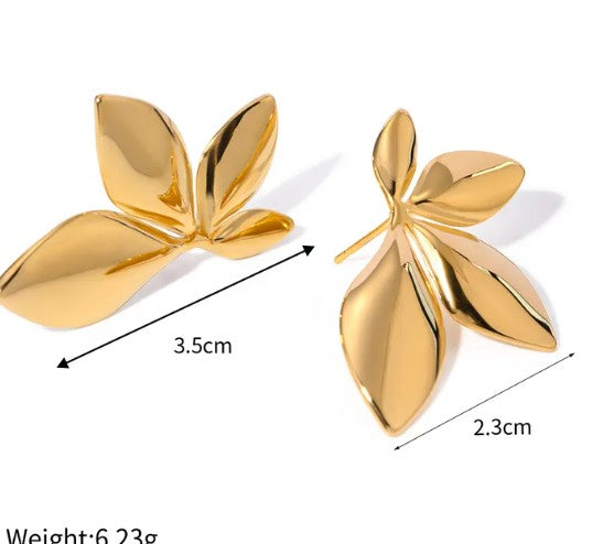 Aros hojas dorado 3.5 cm