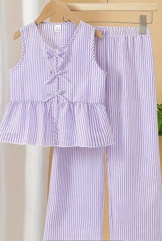 Conjunto de 2 piezas pantalón y polera para niñas morado