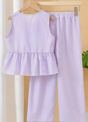 Conjunto de 2 piezas pantalón y polera para niñas morado