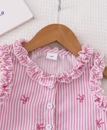 Conjunto de 2 piezas para niñas estampado rosado con cinta