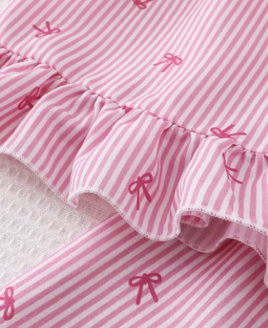 Conjunto de 2 piezas para niñas estampado rosado con cinta
