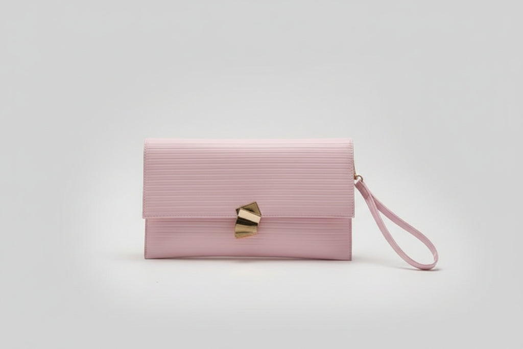 Cartera rectangular cuero sintético rosada