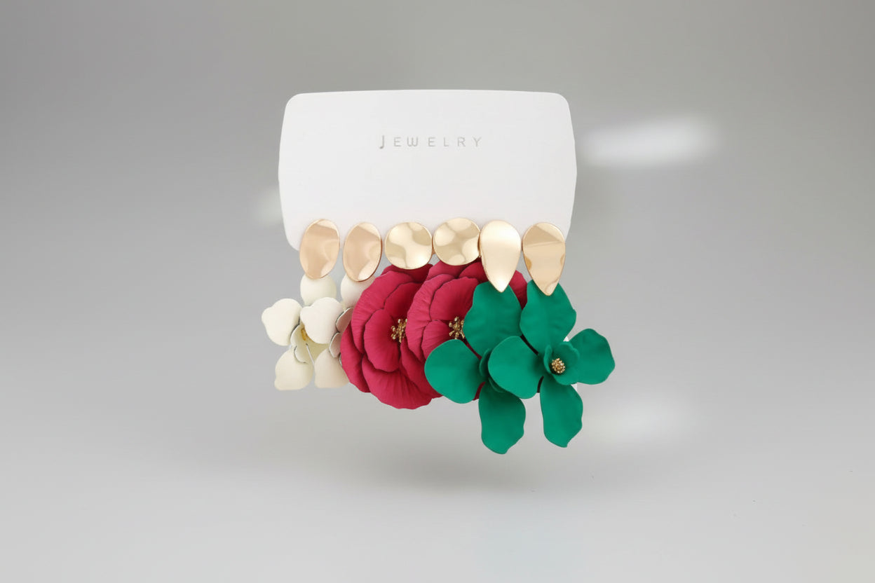 Set de 3 pares de aros de flores colores