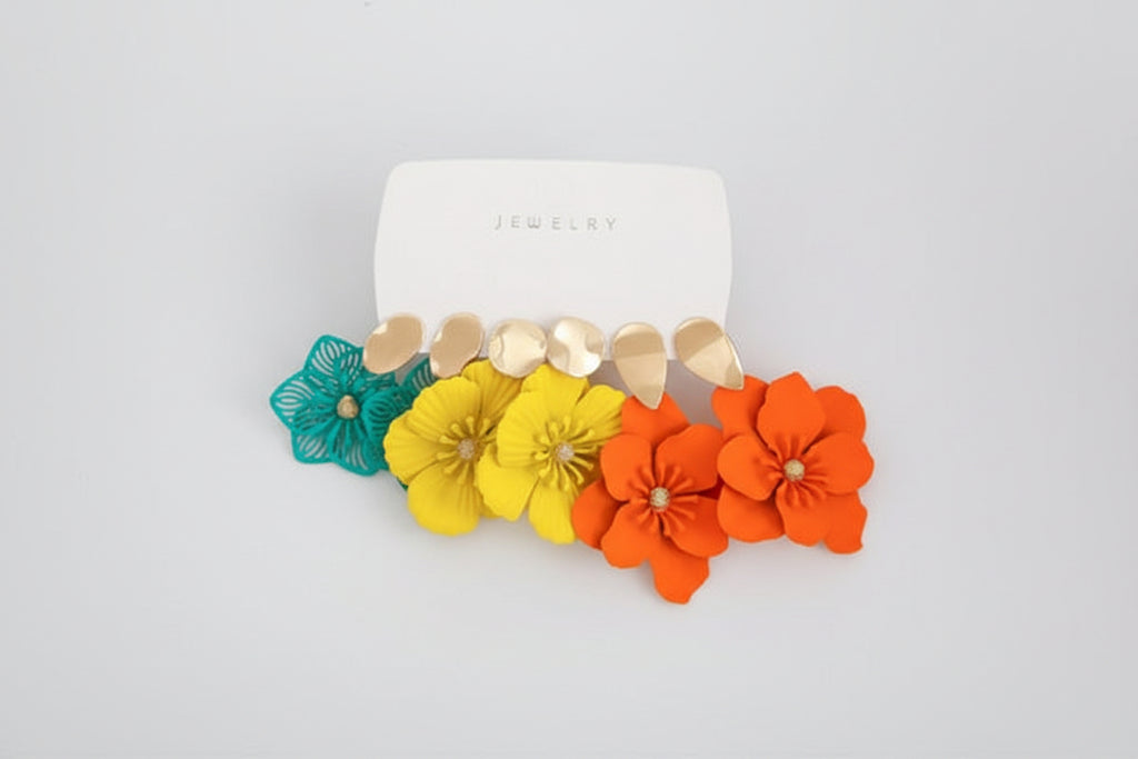 Set de 3 pares de aros de flores colores