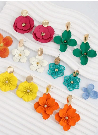Set de 3 pares de aros de flores colores