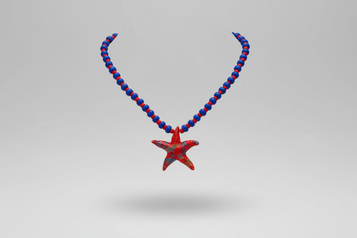 Collar cerámica forma estrella rojo
