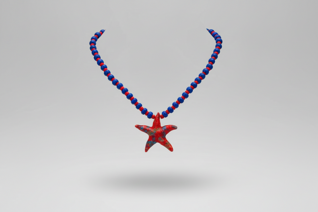 Collar cerámica forma estrella rojo