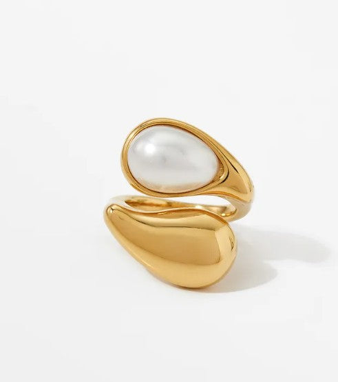 Anillo abierto con ojo de tigre piedra blanca