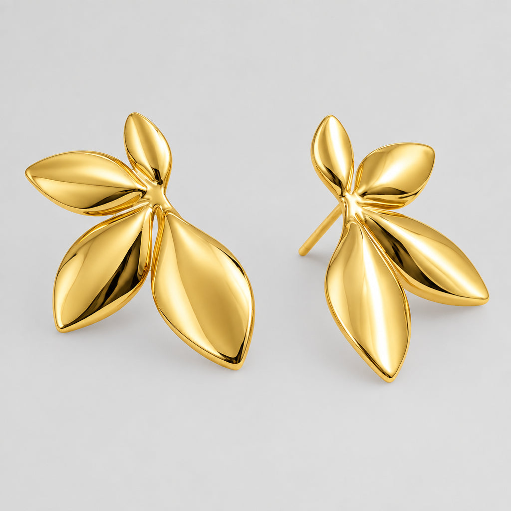 Aros hojas dorado 3.5 cm