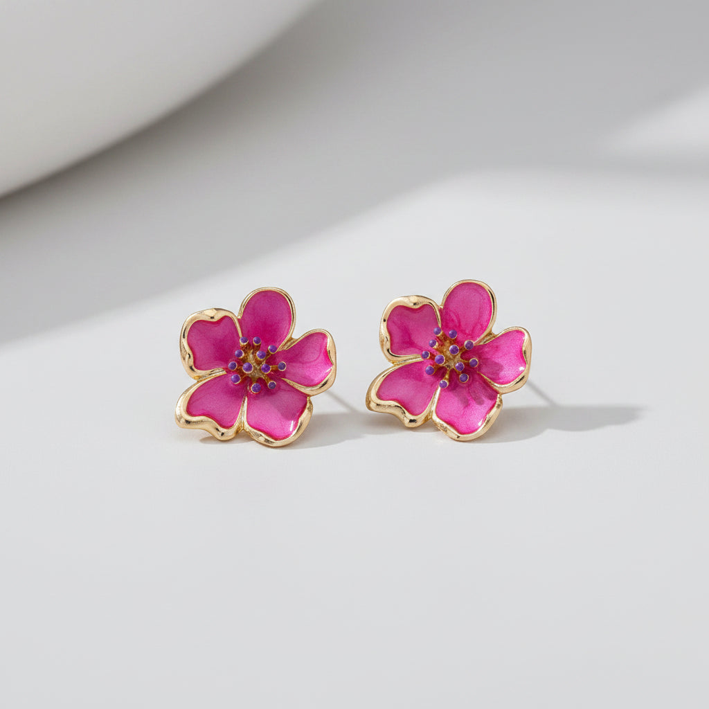 Aros Flor rosada 3 cm