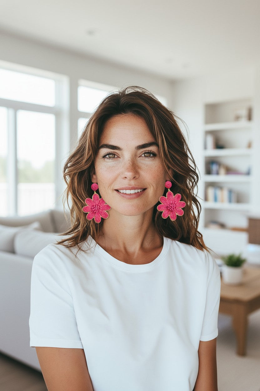 Aros de flores rafia blanco fuccia