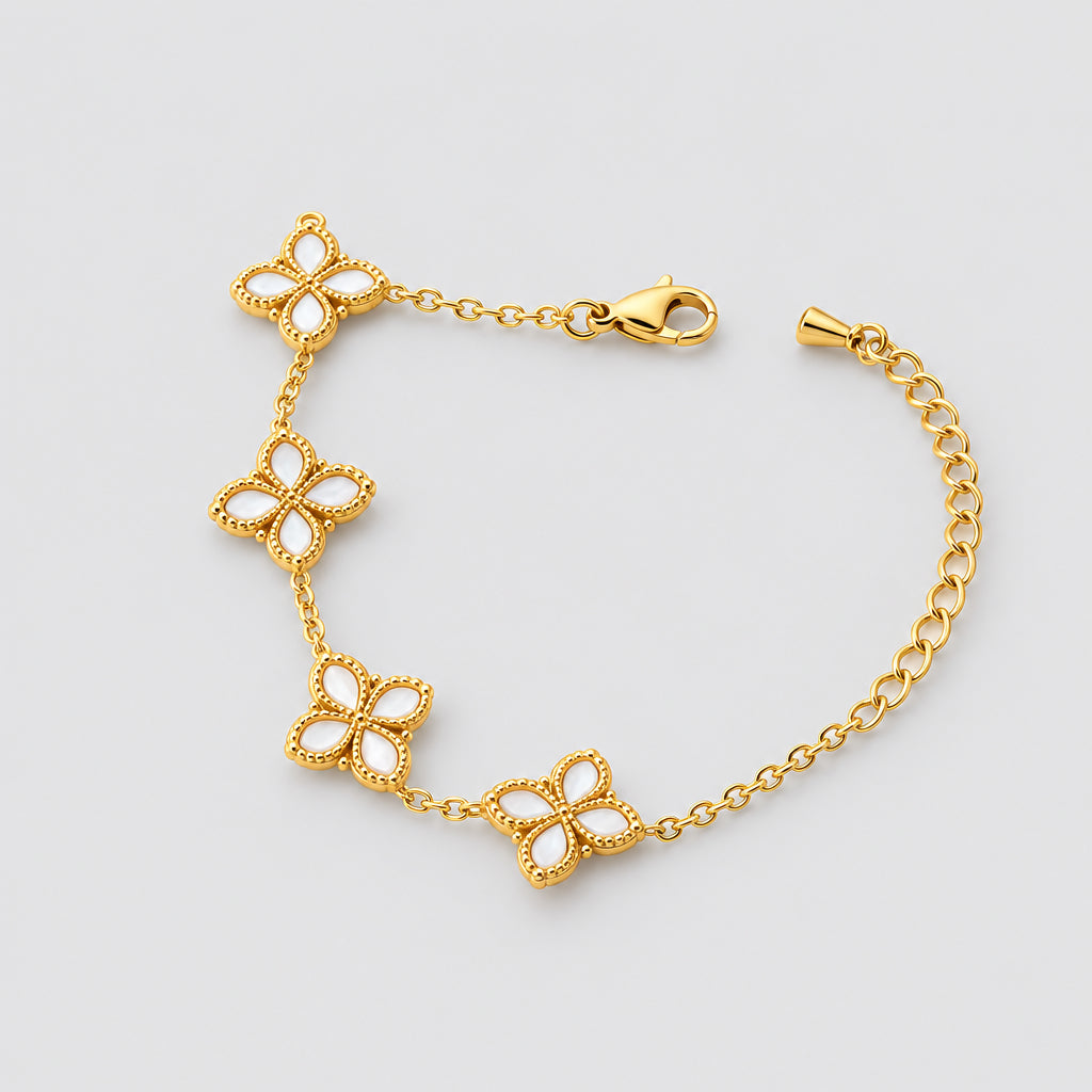 Pulsera dorada flores blanca 16 cm