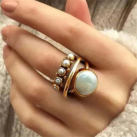 Anillo triple dorado con piedra N°9