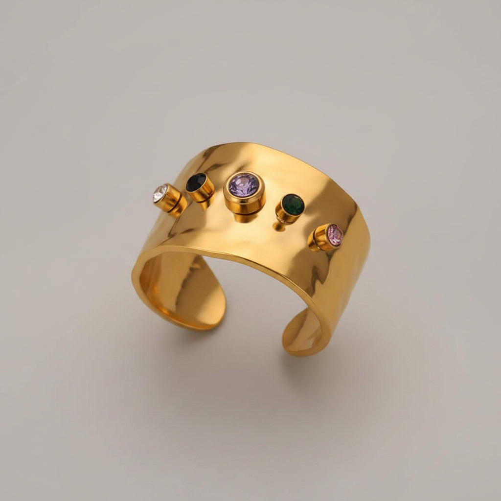 Anillo abierto con piedras de colores