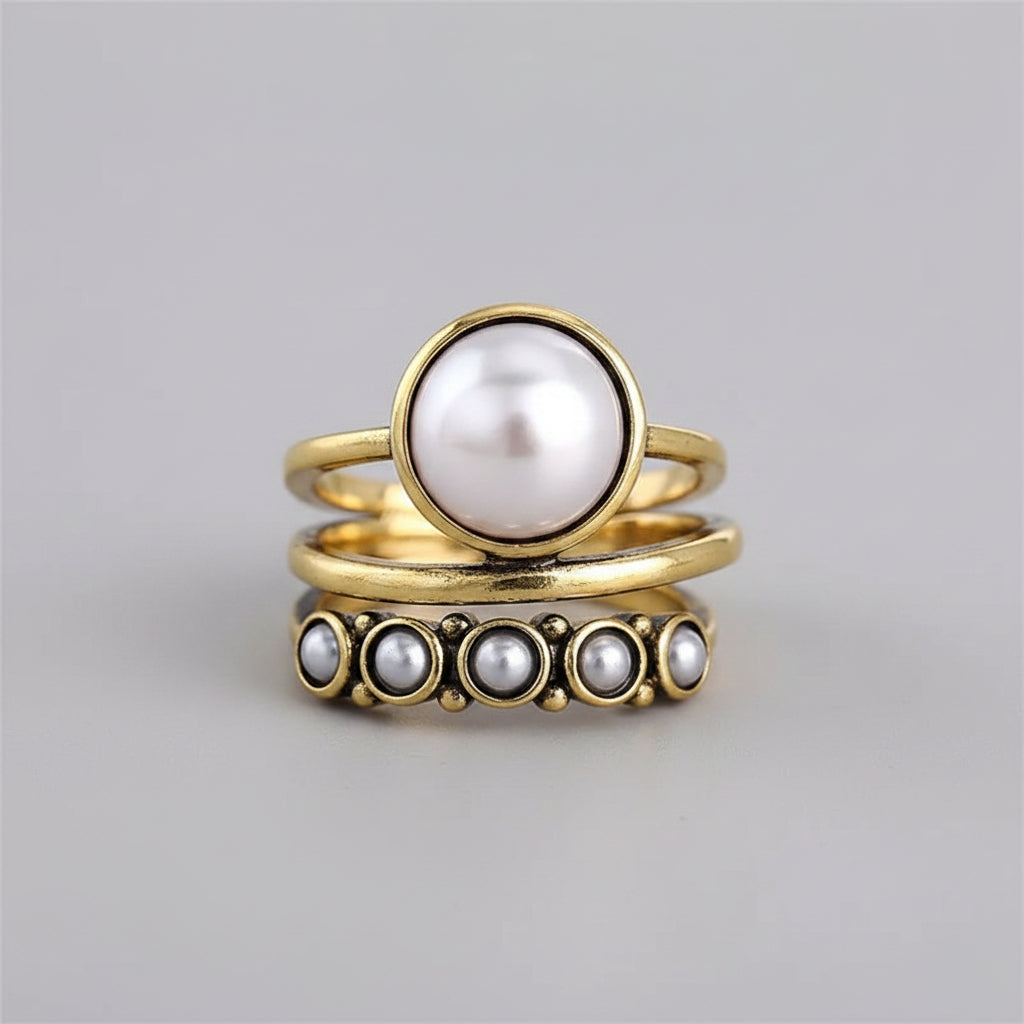 Anillo triple dorado con piedra N°9