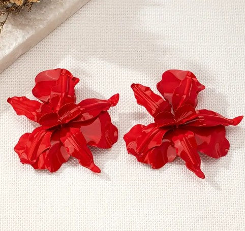 Aros Flor acrílico rojo