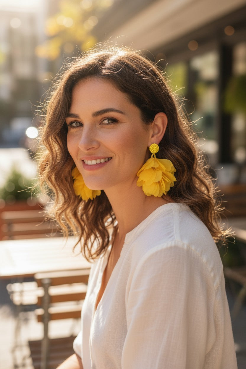 Aros largo con pétalos amarillo