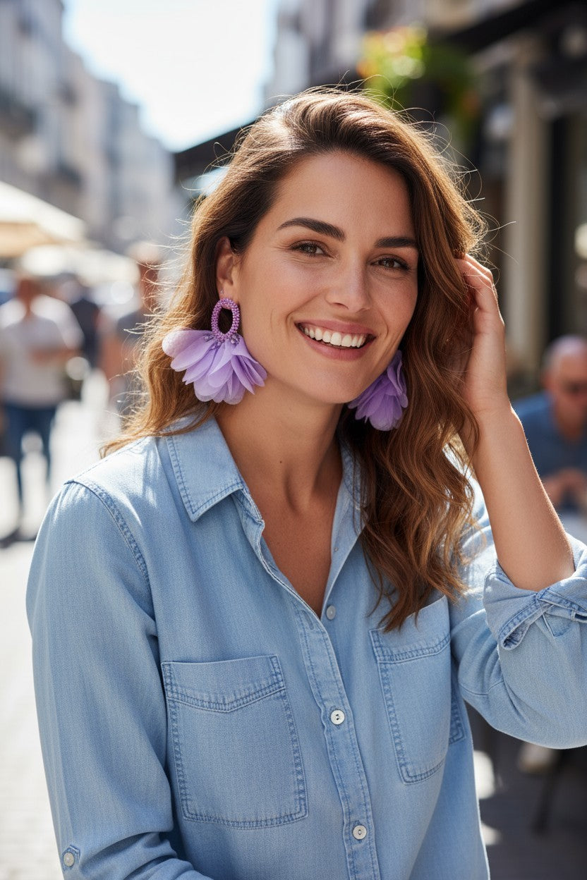 Aros de flores de chiffon lila