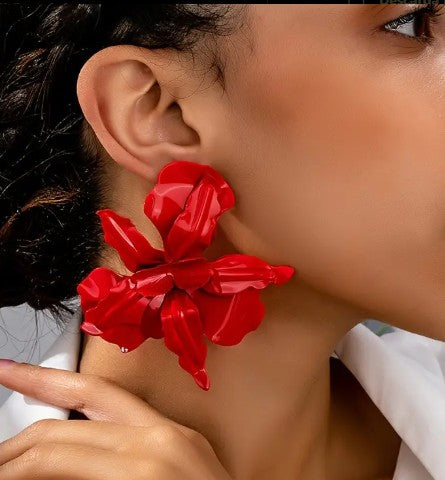 Aros Flor acrílico rojo