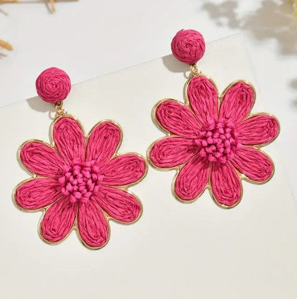 Aros de flores rafia blanco fuccia