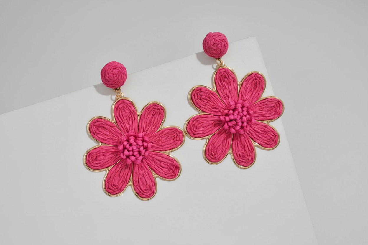 Aros de flores rafia blanco fuccia