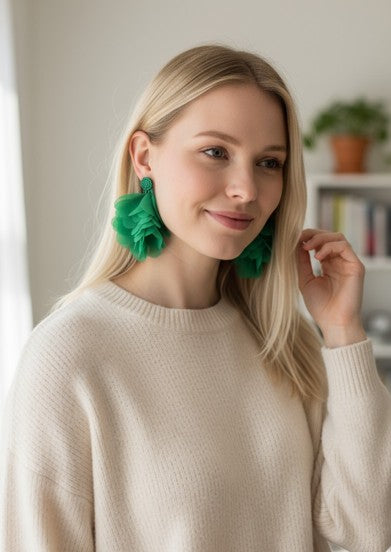 Aros largo con pétalos Verde