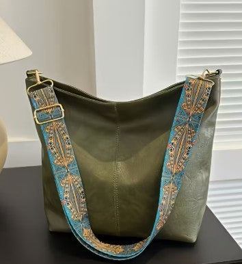 Cartera verde correa ancha estilo Bohemio