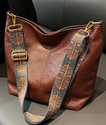 Cartera café correa ancha estilo Bohemio