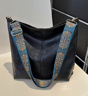 Cartera azul correa ancha estilo Bohemio