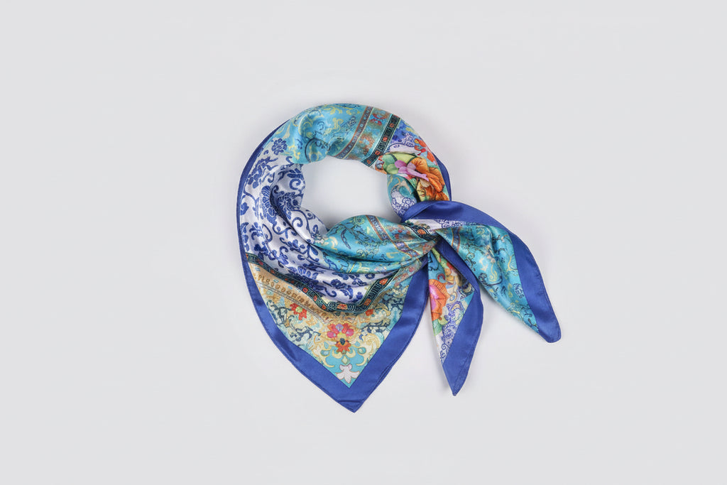 Pañuelo De Seda azul 90 x 90 cm