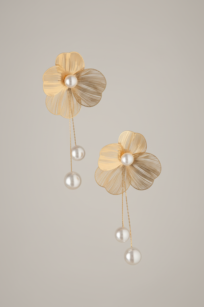 Aro flor texturizado dorado largos