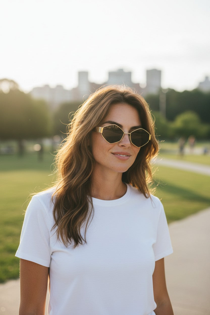 Lentes de sol mujer Polígono dorado