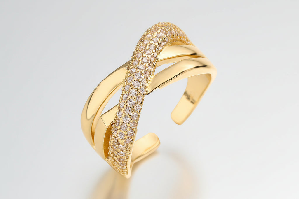 Anillo geométrico brillo abierto dorado